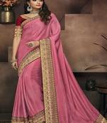 Rose embroidered satin saree with blouse