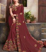 Coffee embroidered silk saree with blouse