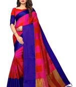 Multicolor plain cotton silk saree with blouse