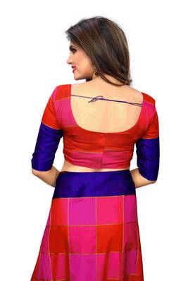 Multicolor plain cotton silk saree with blouse 4