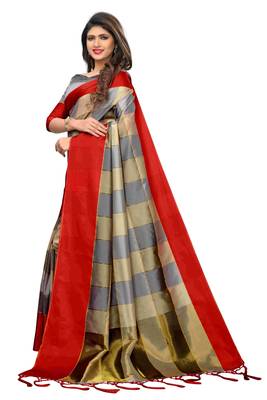 Multicolor plain cotton silk saree with blouse 2