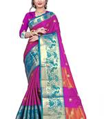   Magenta Woven Silk Blend Saree With Blouse