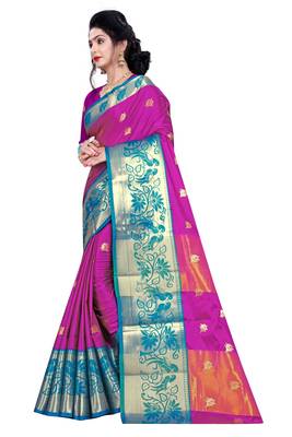   Magenta Woven Silk Blend Saree With Blouse 2