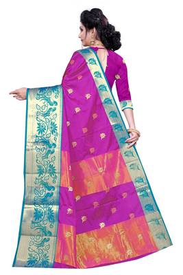   Magenta Woven Silk Blend Saree With Blouse 3