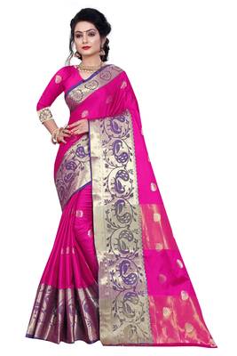   Pink Woven Silk Blend Saree With Blouse 1