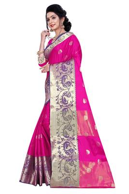   Pink Woven Silk Blend Saree With Blouse 2