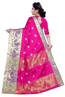   Pink Woven Silk Blend Saree With Blouse 3