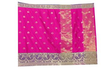   Pink Woven Silk Blend Saree With Blouse 4