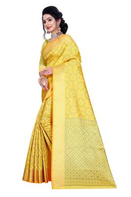 Gold  Woven Banarasi Silk Saree With Blouse 2