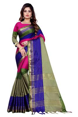 Pink Woven Cotton Silk Saree With Blouse 1