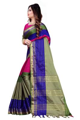 Pink Woven Cotton Silk Saree With Blouse 2