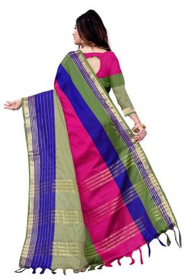 Pink Woven Cotton Silk Saree With Blouse 3