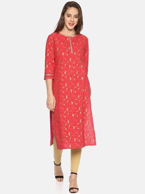 Pink printed cotton ethnic-kurtis 1