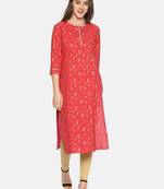 Pink printed cotton ethnic-kurtis
