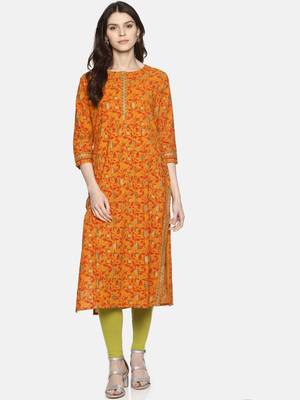 Orange printed cotton ethnic-kurtis 1