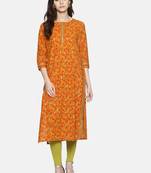 Orange printed cotton ethnic-kurtis