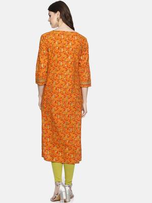 Orange printed cotton ethnic-kurtis 2