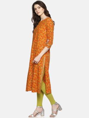Orange printed cotton ethnic-kurtis 3