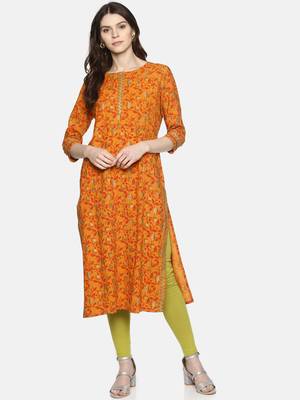 Orange printed cotton ethnic-kurtis 4