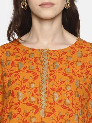 Orange printed cotton ethnic-kurtis 5