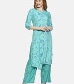 Sea-green printed rayon ethnic-kurtis