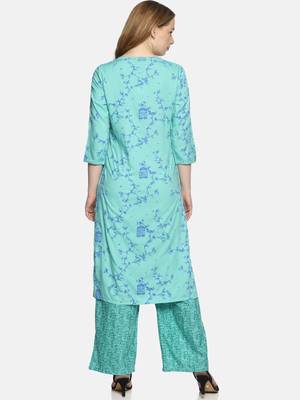 Sea-green printed rayon ethnic-kurtis 2