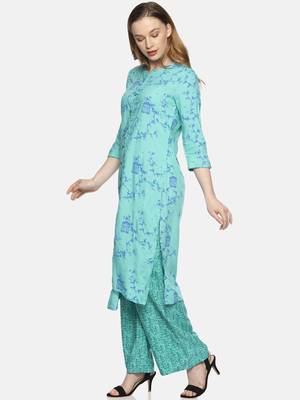 Sea-green printed rayon ethnic-kurtis 3