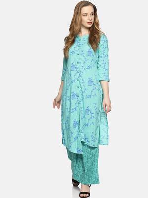 Sea-green printed rayon ethnic-kurtis 4