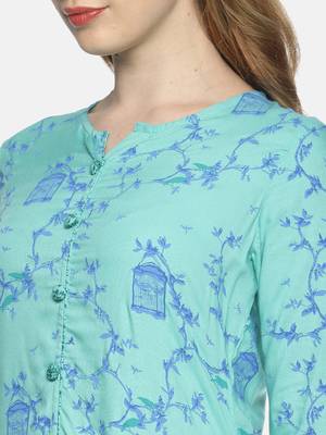 Sea-green printed rayon ethnic-kurtis 5