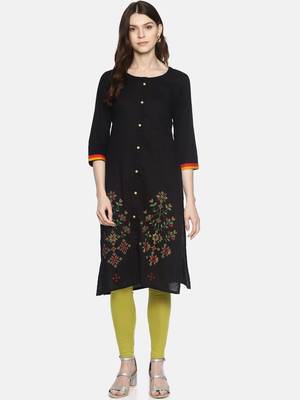 Black plain cotton ethnic-kurtis 1