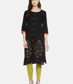 Black plain cotton ethnic-kurtis
