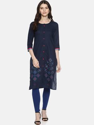 Blue plain cotton ethnic-kurtis 1