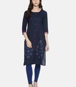 Blue plain cotton ethnic-kurtis
