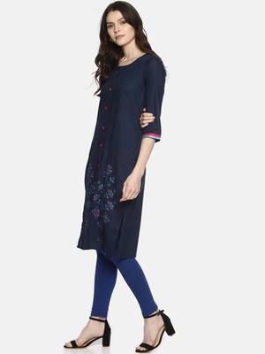 Blue plain cotton ethnic-kurtis 3