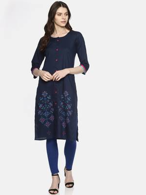 Blue plain cotton ethnic-kurtis 4