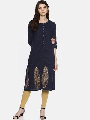 Blue plain cotton ethnic-kurtis 1