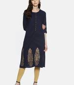 Blue plain cotton ethnic-kurtis