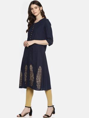 Blue plain cotton ethnic-kurtis 3