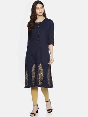 Blue plain cotton ethnic-kurtis 4