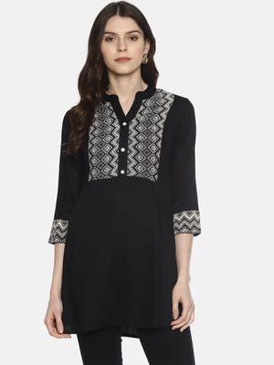 Black plain rayon ethnic-kurtis 1
