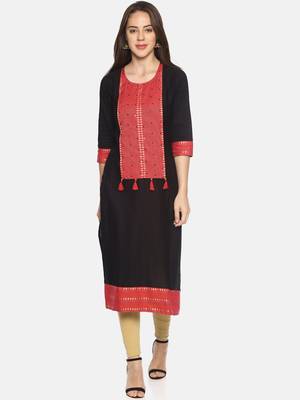 Black plain cotton ethnic-kurtis 1