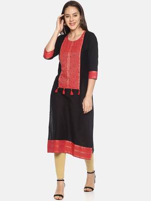 Black plain cotton ethnic-kurtis 5