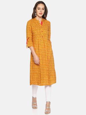 Mustard printed rayon ethnic-kurtis 1