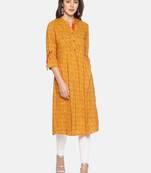 Mustard printed rayon ethnic-kurtis