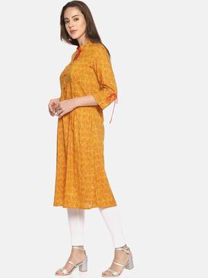 Mustard printed rayon ethnic-kurtis 3