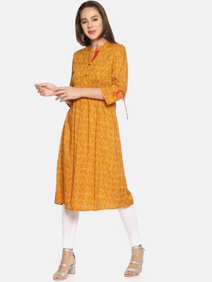 Mustard printed rayon ethnic-kurtis 4