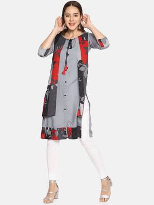 Grey plain rayon ethnic-kurtis 1