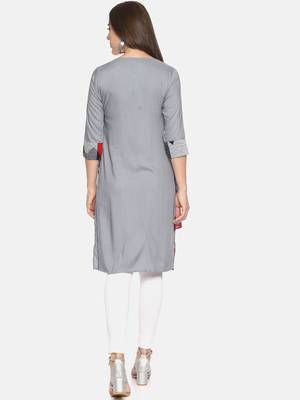 Grey plain rayon ethnic-kurtis 2