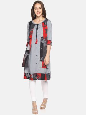 Grey plain rayon ethnic-kurtis 3