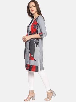 Grey plain rayon ethnic-kurtis 4
